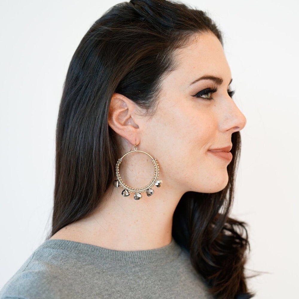 Hematite Crystal Hoop Earrings